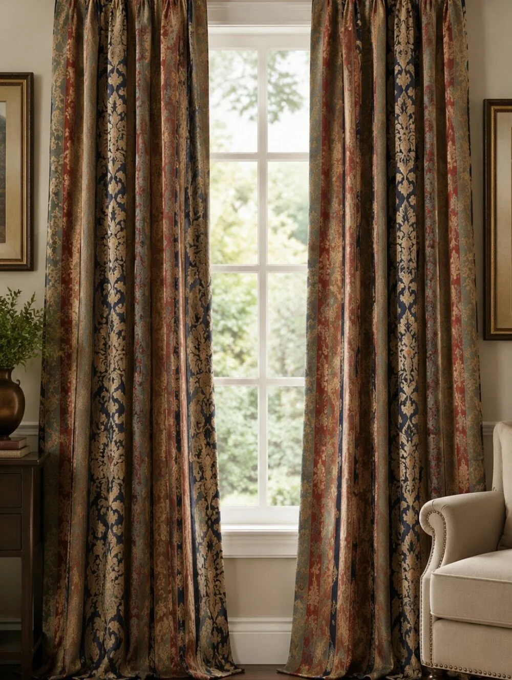 Pair Extra-Long 112” Woven Jacquard Curtain Panels 54” Wide Rod Pocket Drapes
